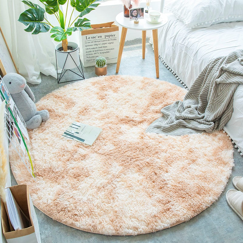 Round Plush Multi-Color Rugs