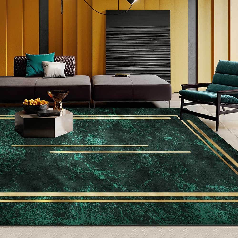 Beautifully crafted dark ocean green and gold carpet