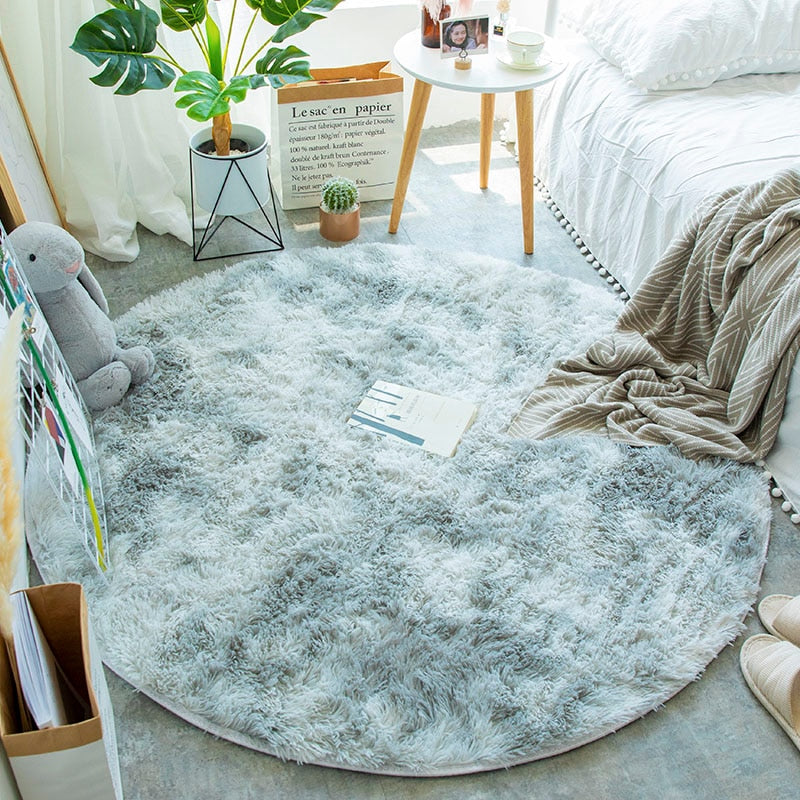 Round Plush Multi-Color Rugs