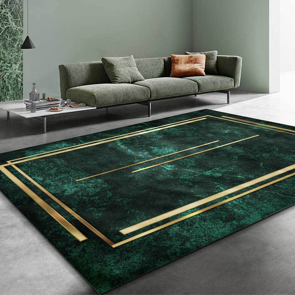 Beautifully crafted dark ocean green and gold carpet