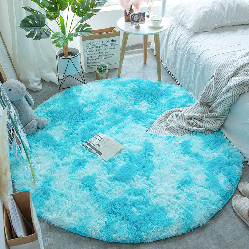 Round Plush Multi-Color Rugs