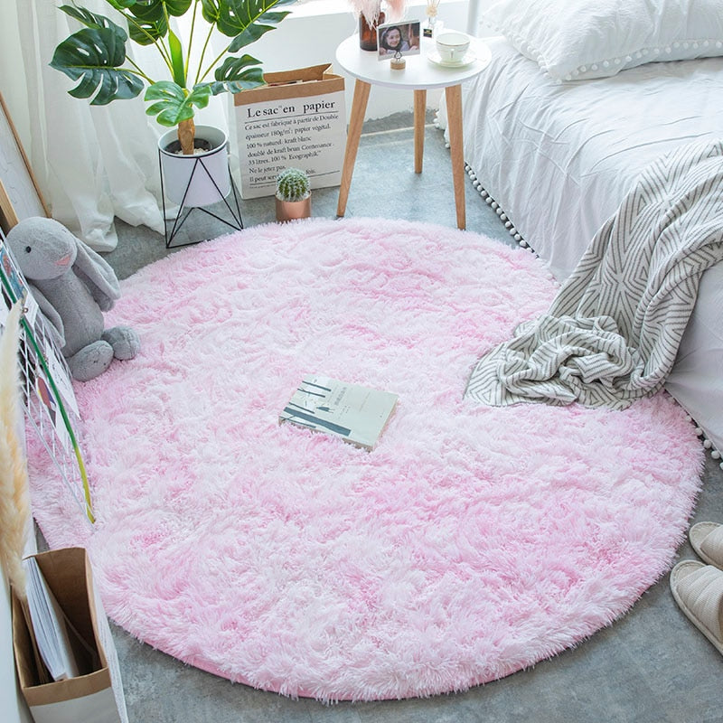 Round Plush Multi-Color Rugs