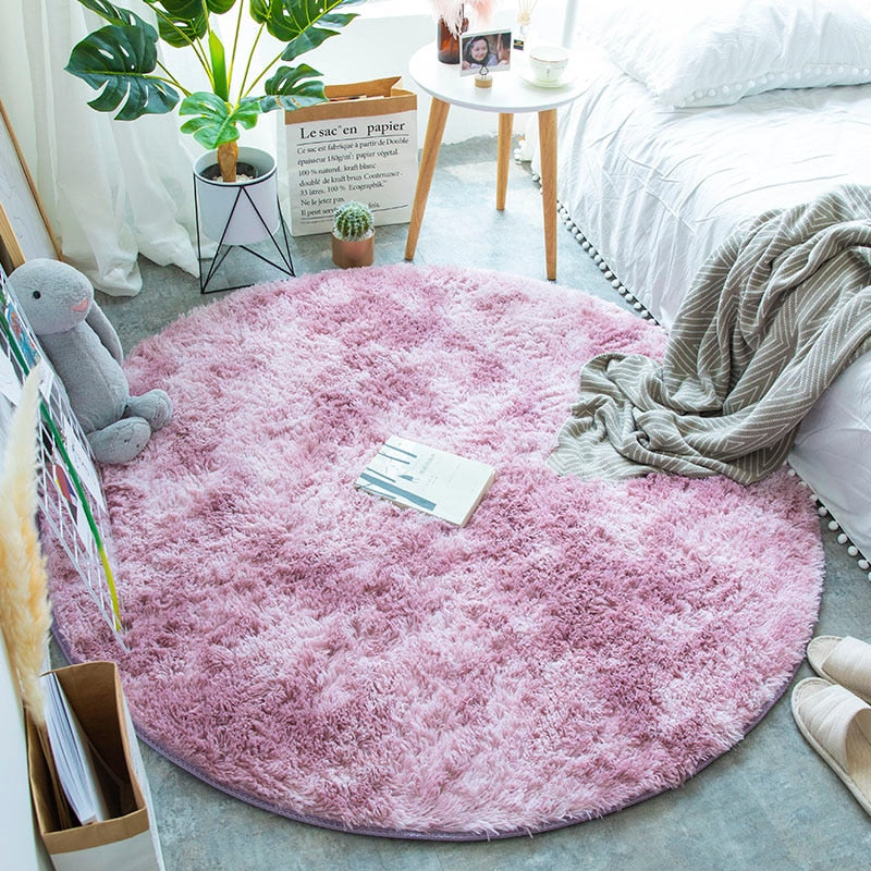 Round Plush Multi-Color Rugs