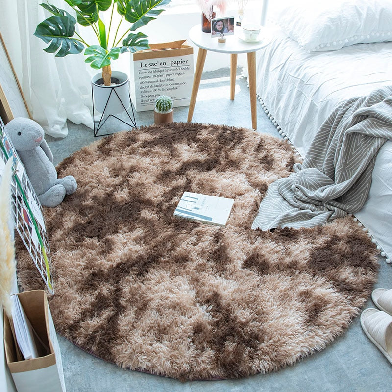 Round Plush Multi-Color Rugs