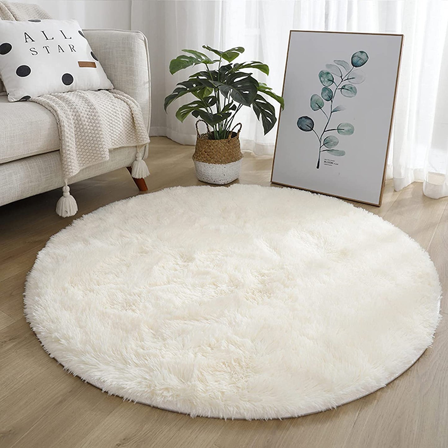 Round Plush Multi-Color Rugs